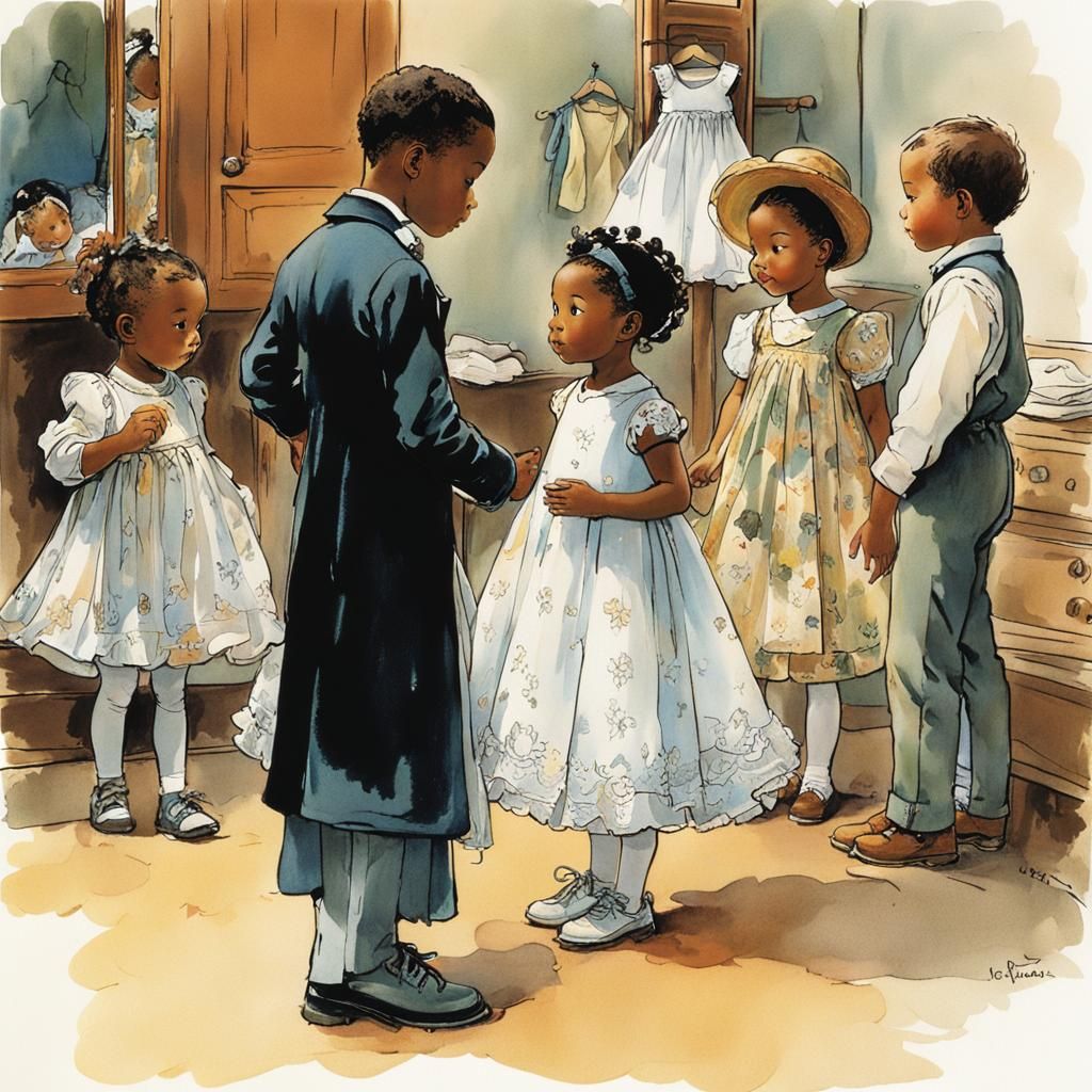 Cute Toddler Girl in Dress, Storybook Illustration