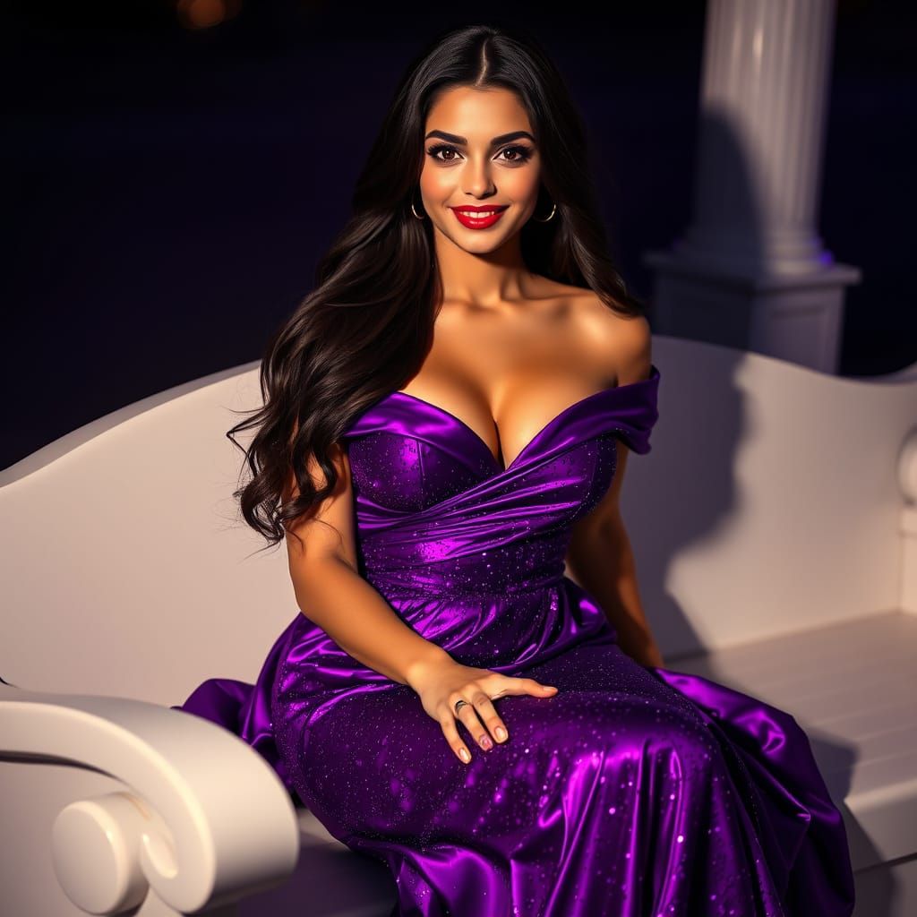 Glamorous Purple Gown Portrait in Elegant Digital Art Style