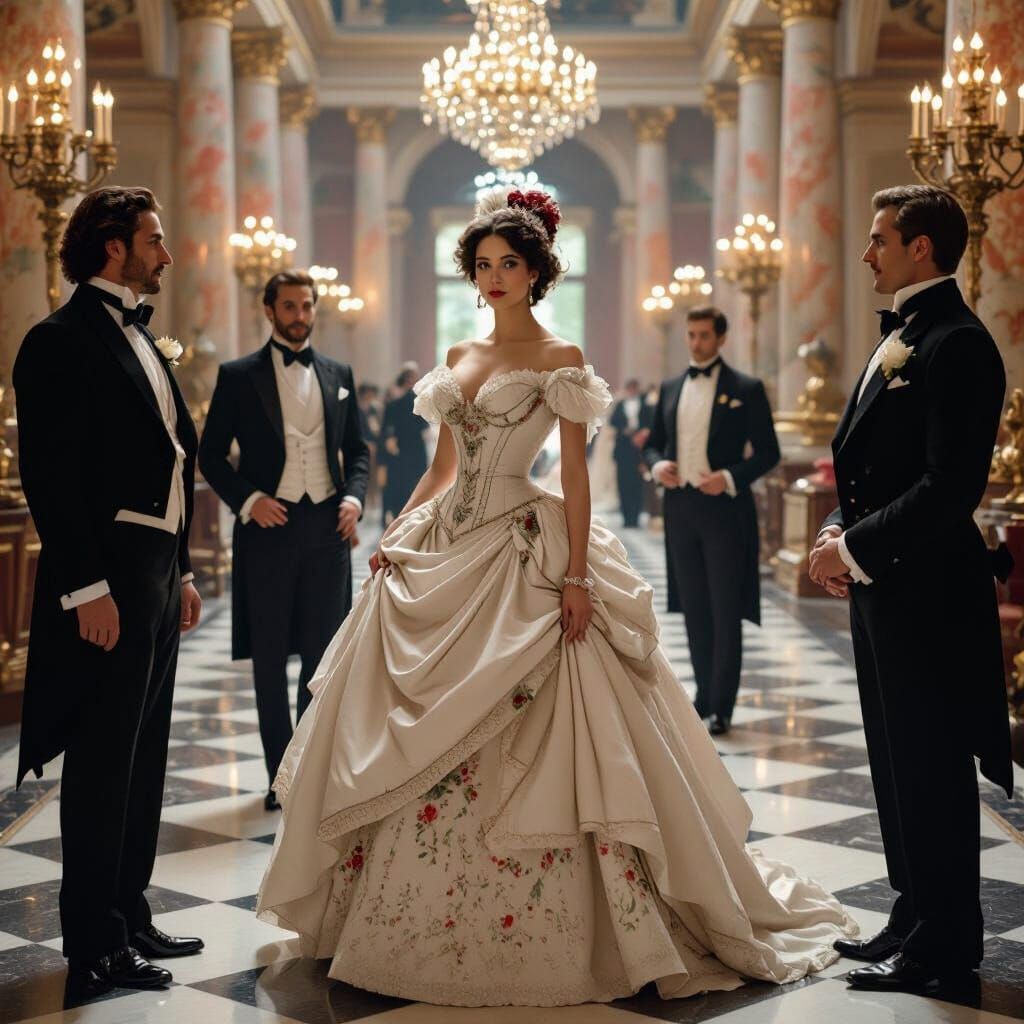 Victorian Ballroom Scene with Beautiful Woman