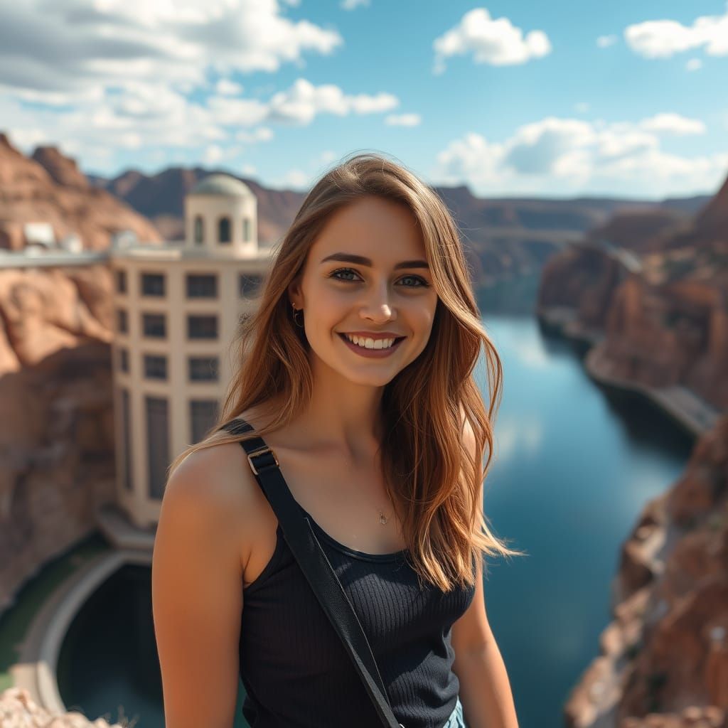 Elegant Woman Contemplates Hoover Dam