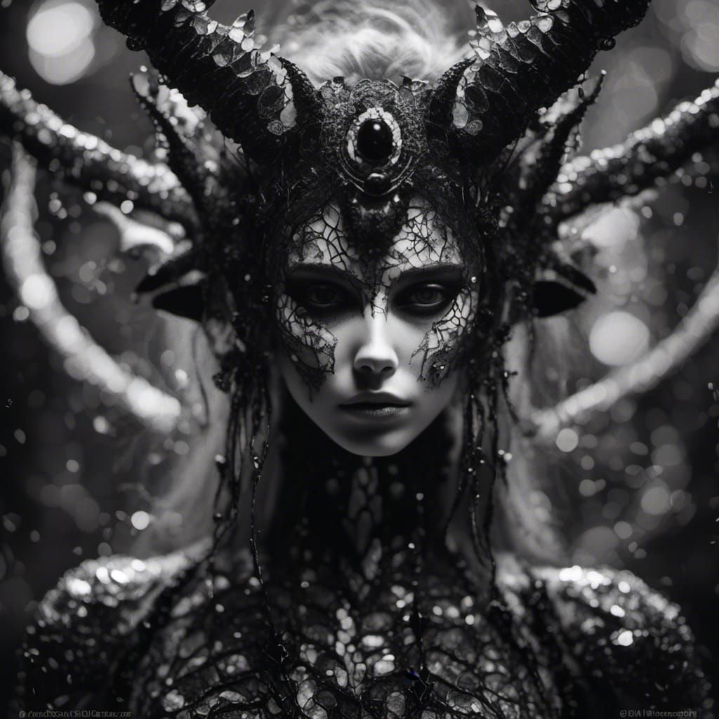 Dark Fantasy Portrait of Angelic Demon Woman