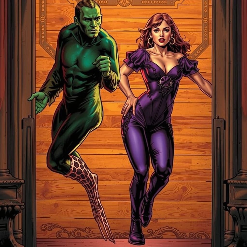 Green Ghost and Purple Acrobat Comic Art