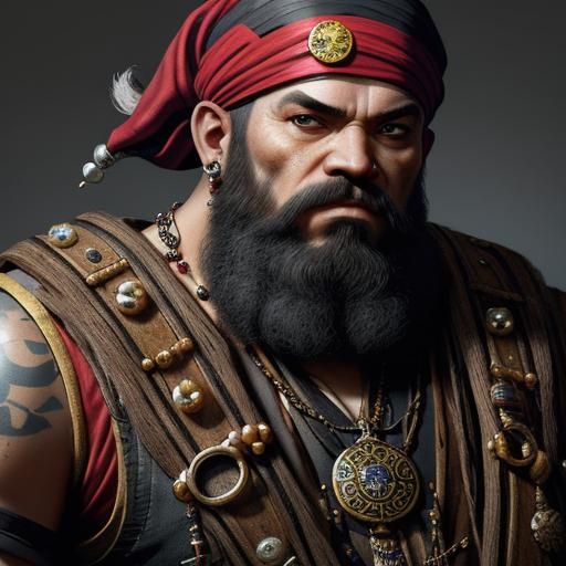 Jeweled Dwarf Pirate with Bandana in Hyperrealistic Style