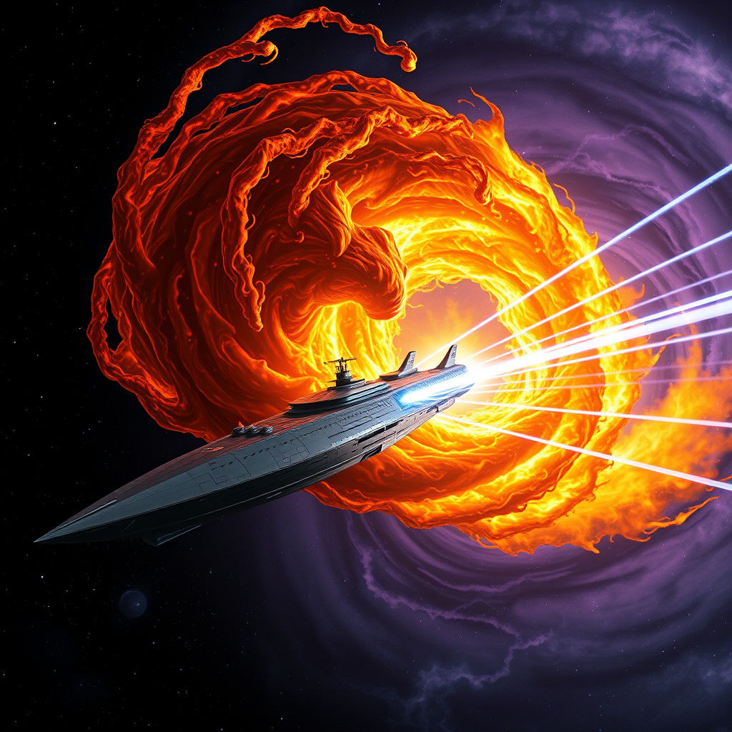 Fiery Id Creature Attacks Spaceship in Deep Space