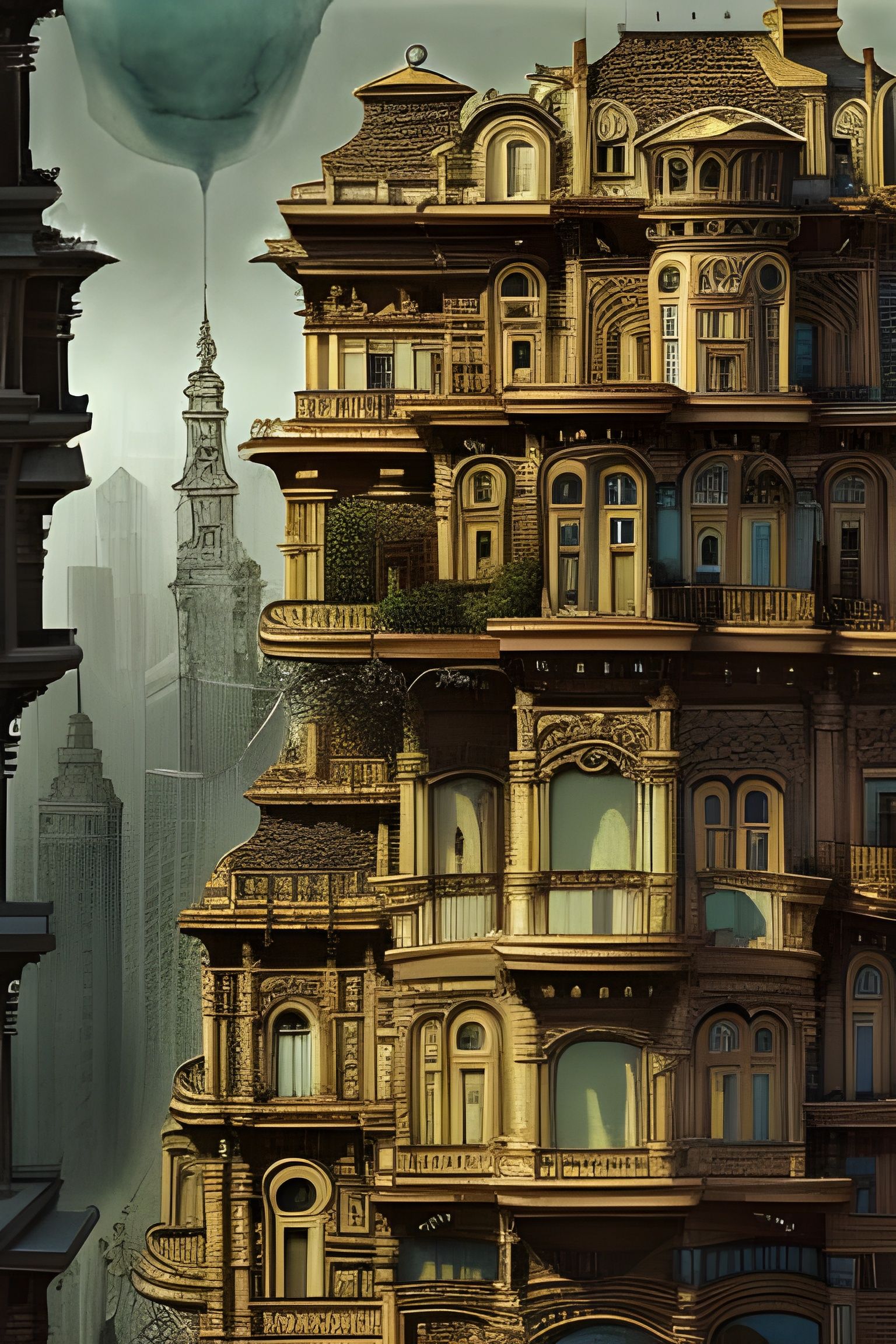 Surreal Upside Down Houses: Detailed Digital Painting