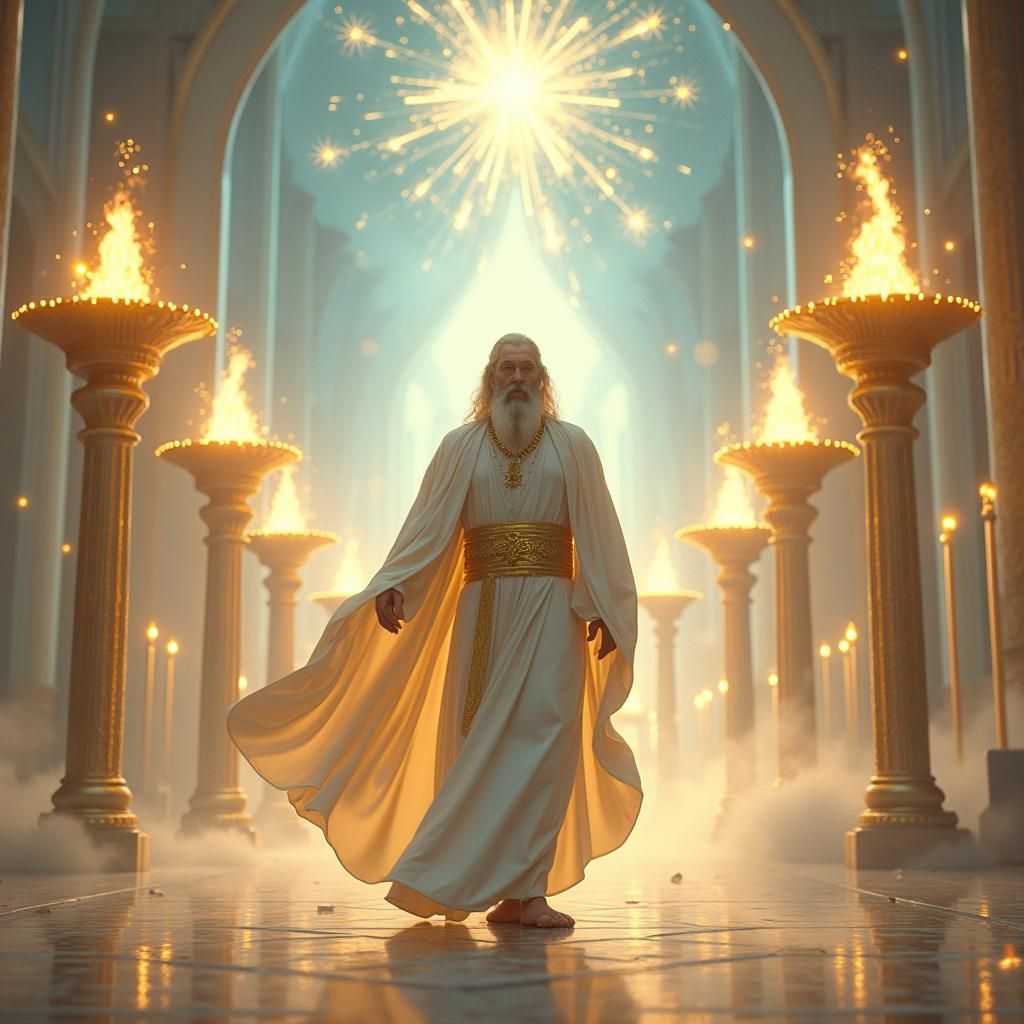 Majestic Figure in Heavenly Landscape: Fantasy Concept Art