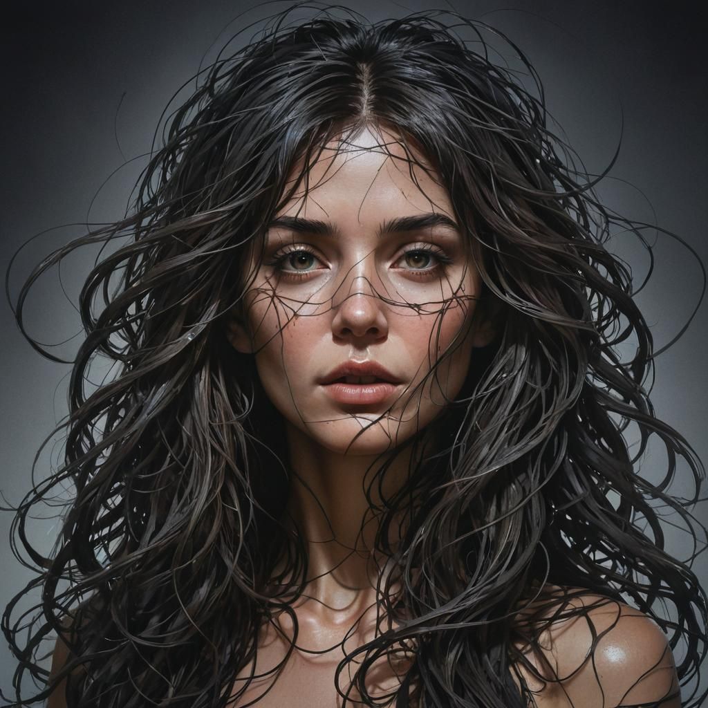 Line Art Portrait in Art Nouveau Style