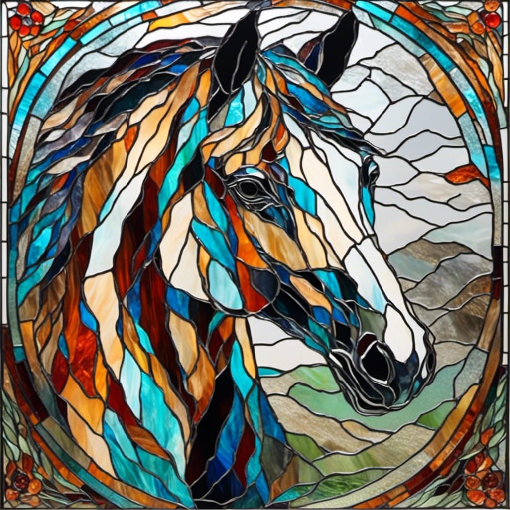 Stained Glass Wild Horse Art