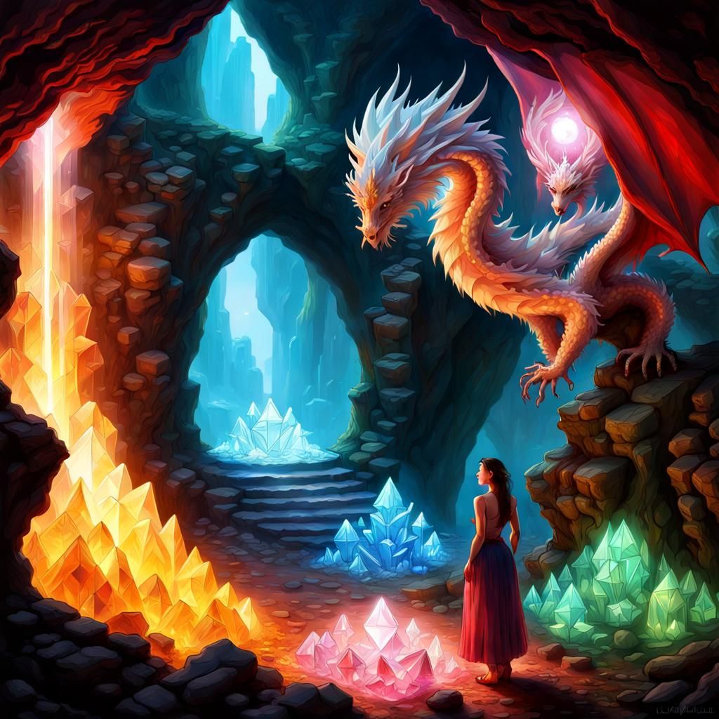 Luminescent Crystal Cave Dragon, Detailed Concept Art