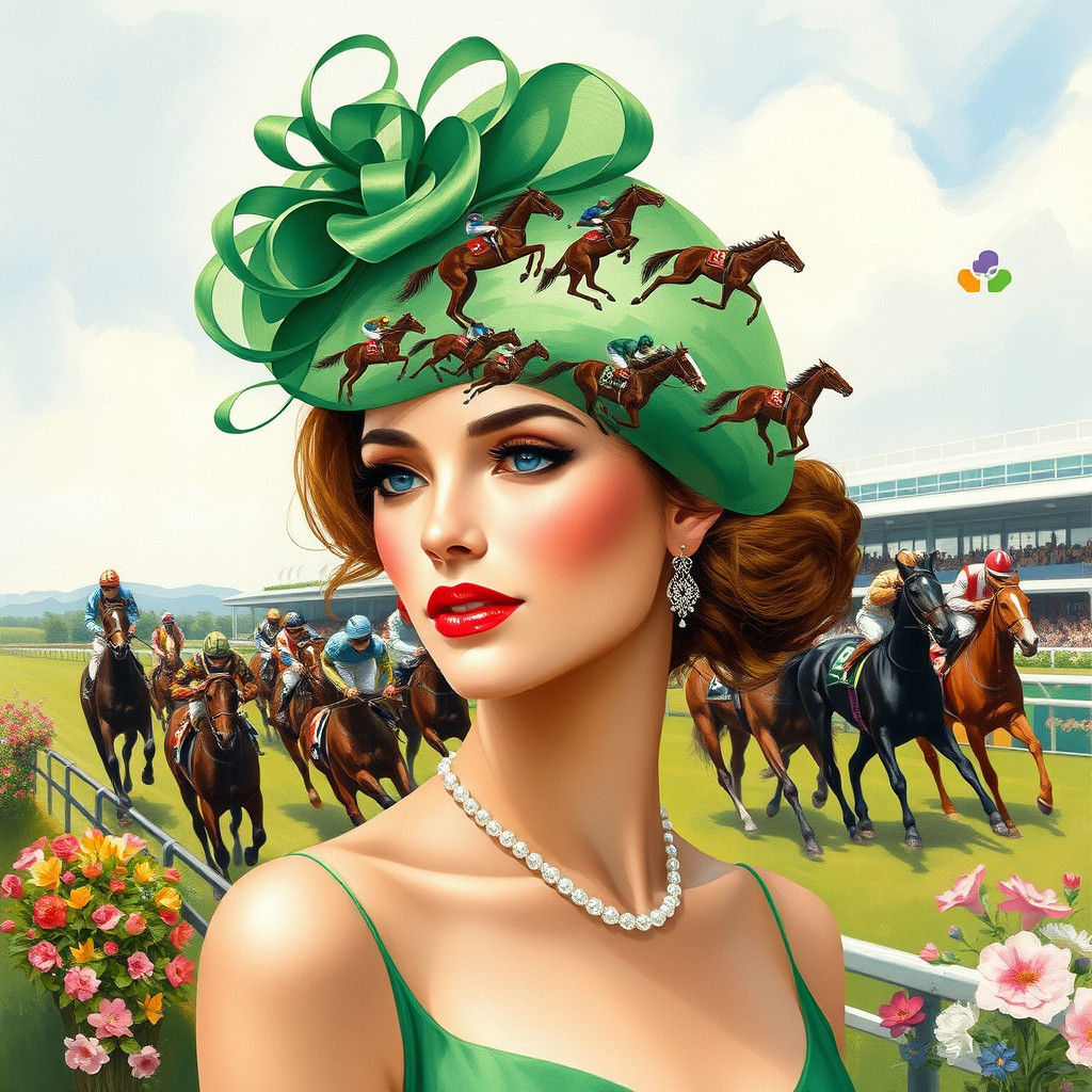 Elegant Woman's Horse Race Hat in Watercolor Style