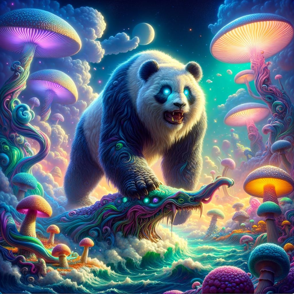 Panda's Surreal Transformation into Mythical Beast