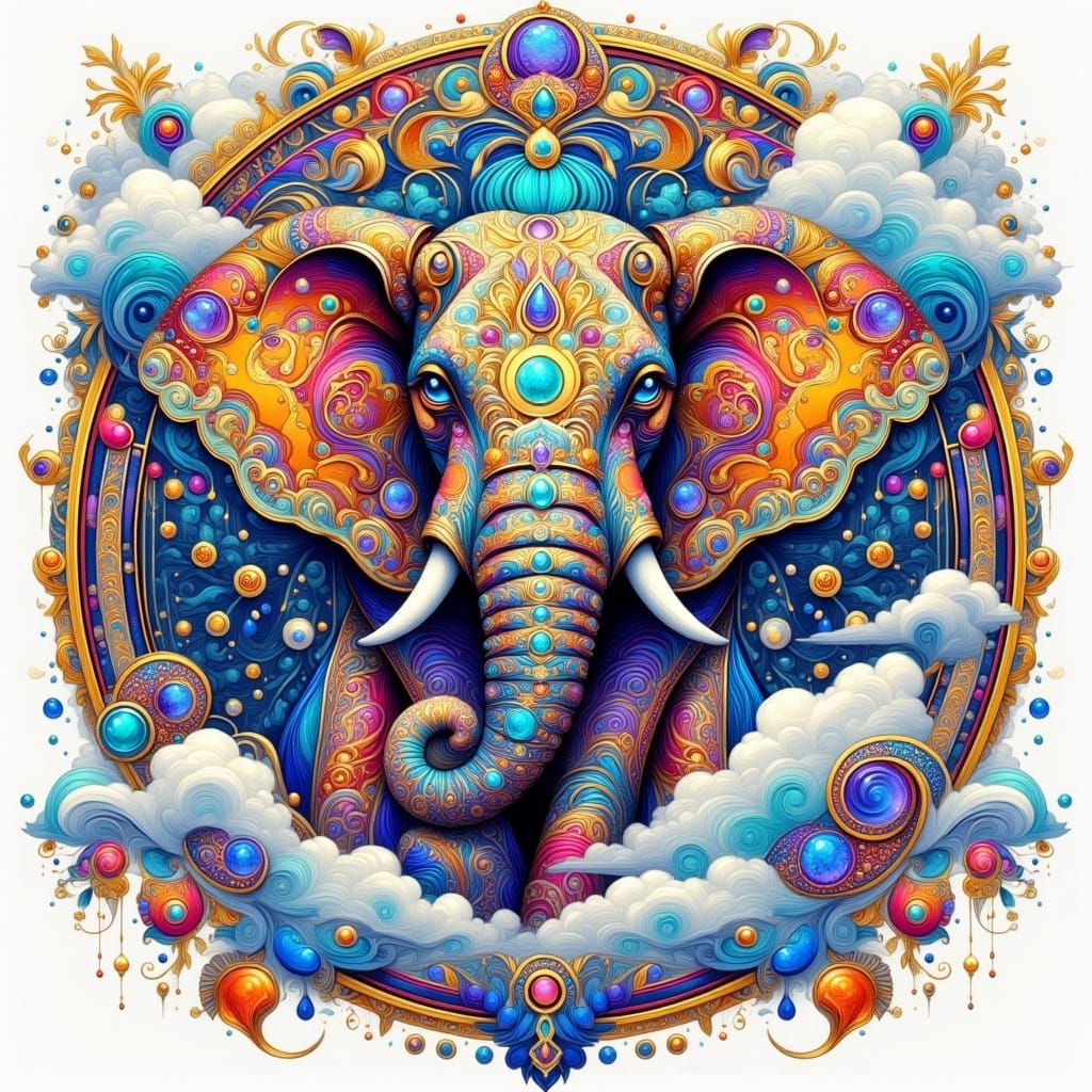 Kaleidoscopic Elephant in Glitched Watercolor Style
