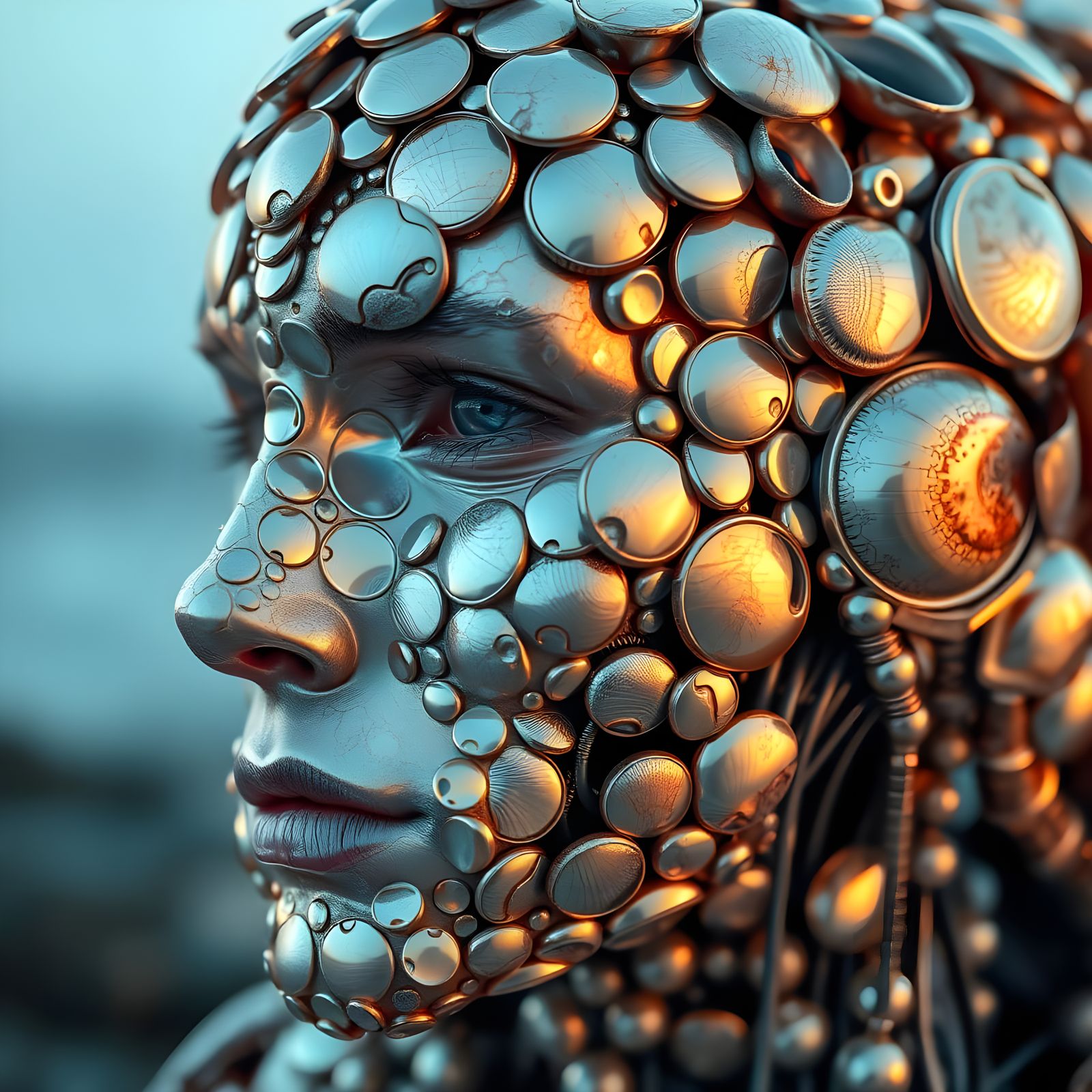 Cyborg Goddess with Shell Skin in Iridescent Beauty