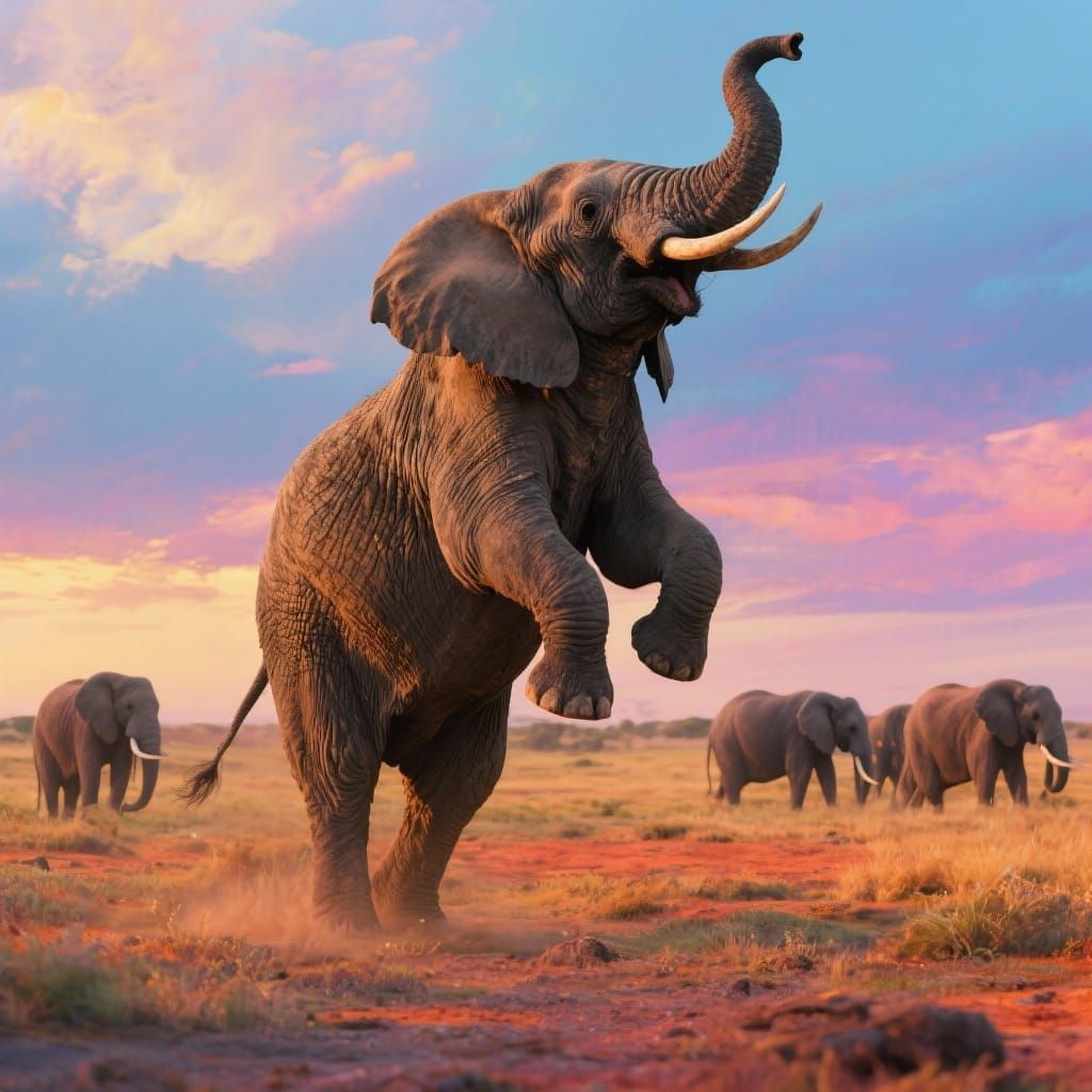 Majestic Elephant Trumpeting on African Plains