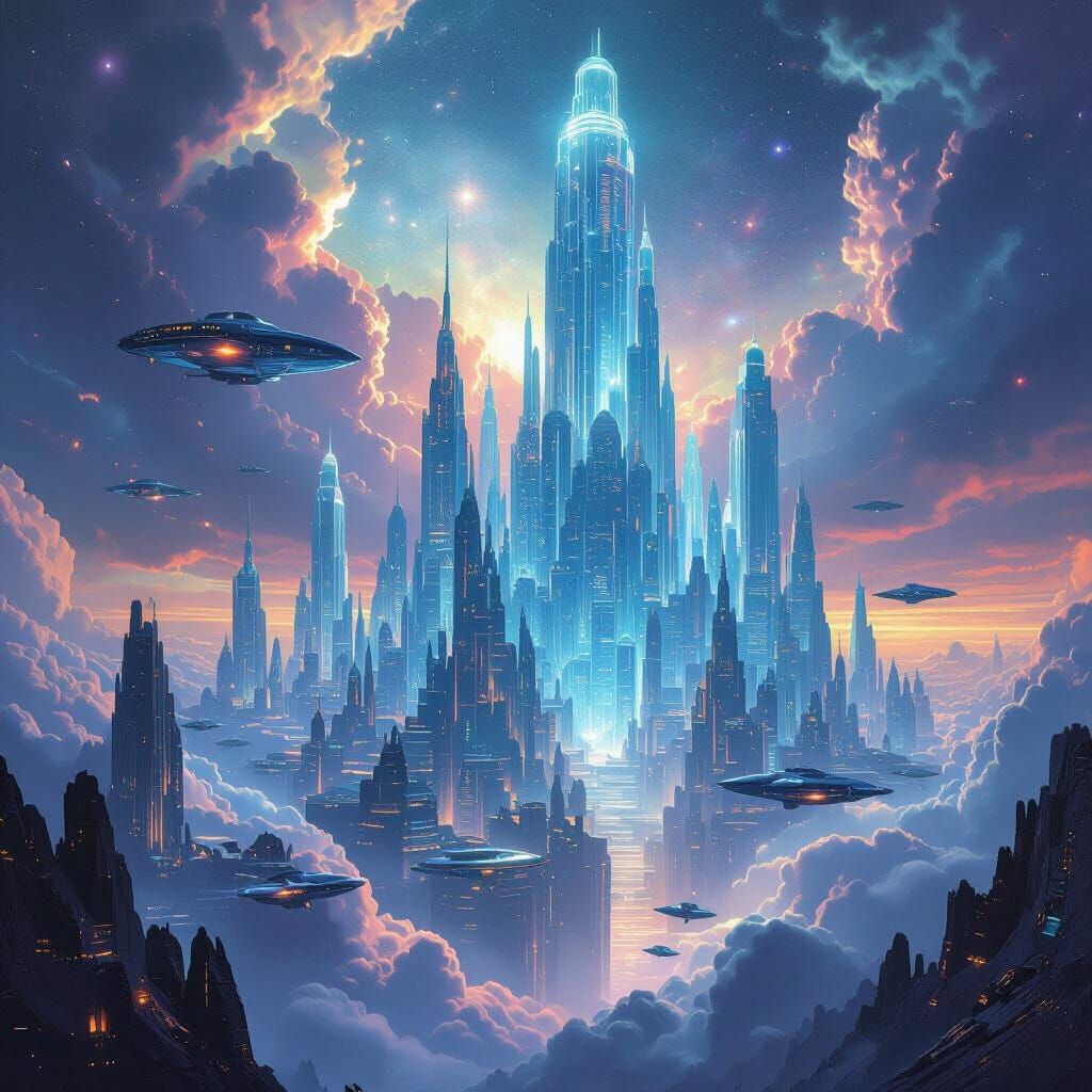 Bioluminescent Alien City in Cosmic Nebula