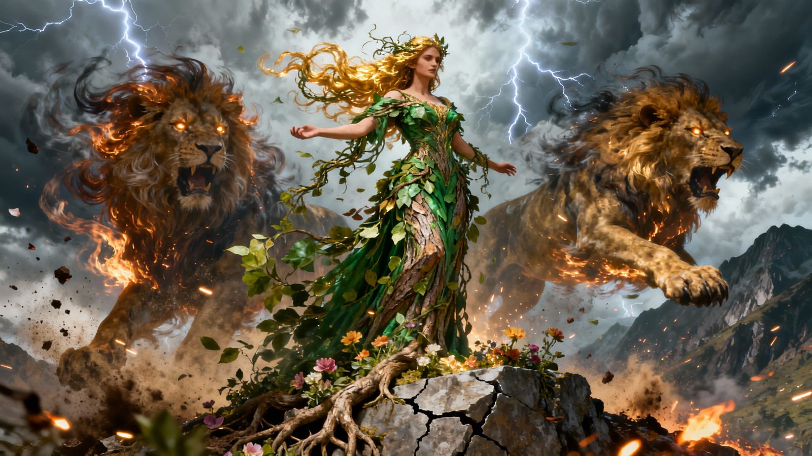 Cybele Goddess of Nature in Elemental Storm