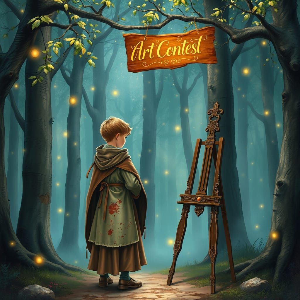 Whimsical Artist in Enchanted Forest