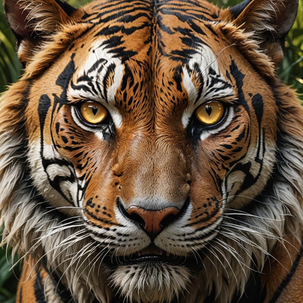 Weretiger Portrait in Jungle, Hyperrealistic Style