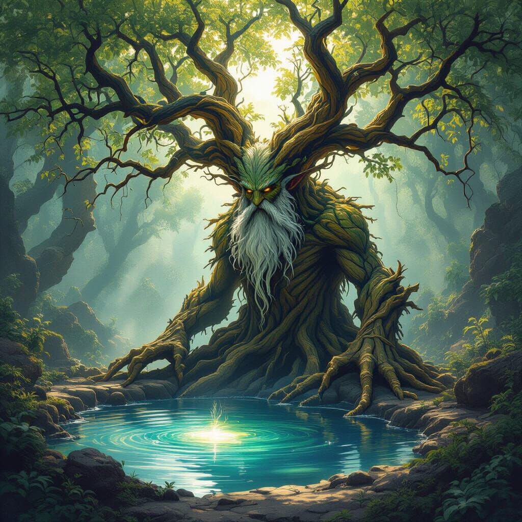 Mystical Treant Guarding Ancient Forest Pool