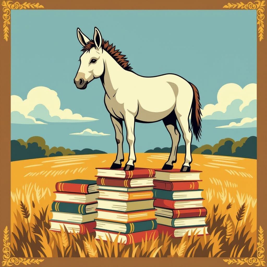 Heraldic Banner With Donkey On Books