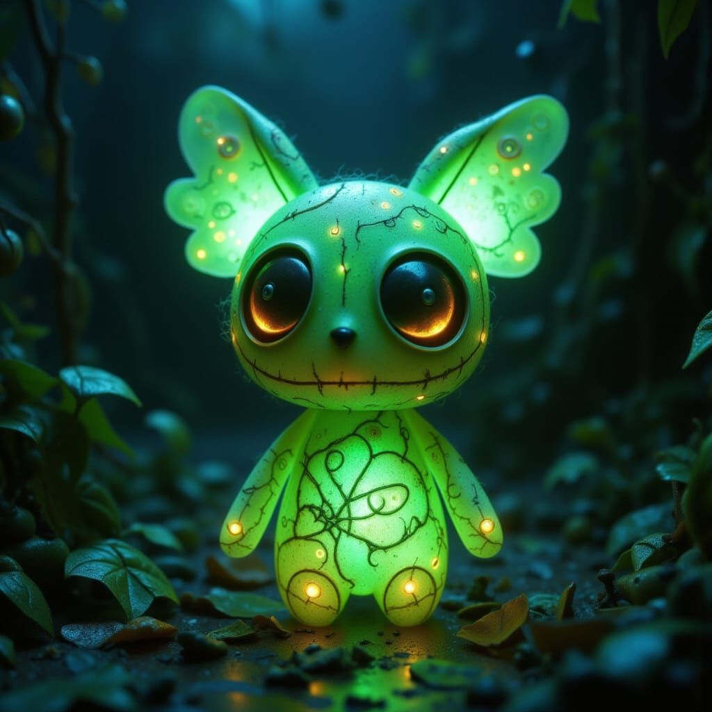 Whimsical Green Plush Alien Doll in Ethereal Glow