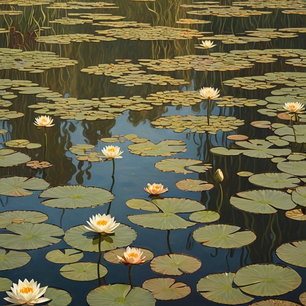 Water Lilies in Klimt's Golden Art Nouveau Style