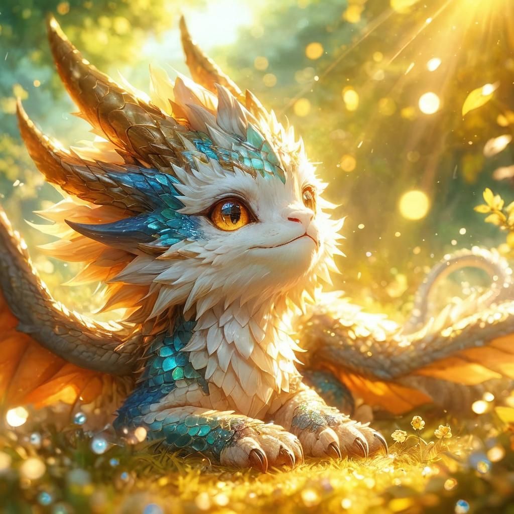 Adorable Dragon Basking in Sunlight: Anime Style