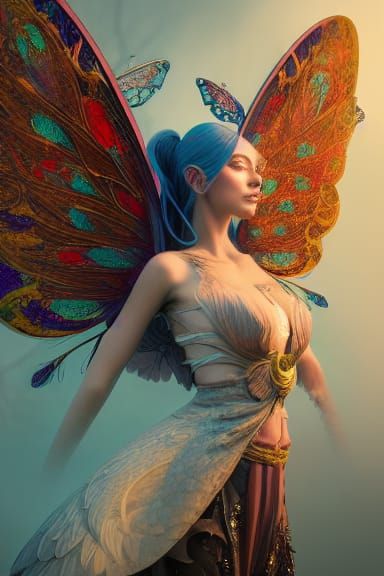Woman with Stained Glass Wings: Detailed Fantasy Art