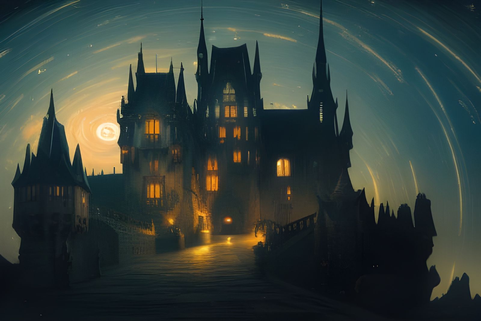 Transylvanian Castle Under Starry Night, Surreal Art