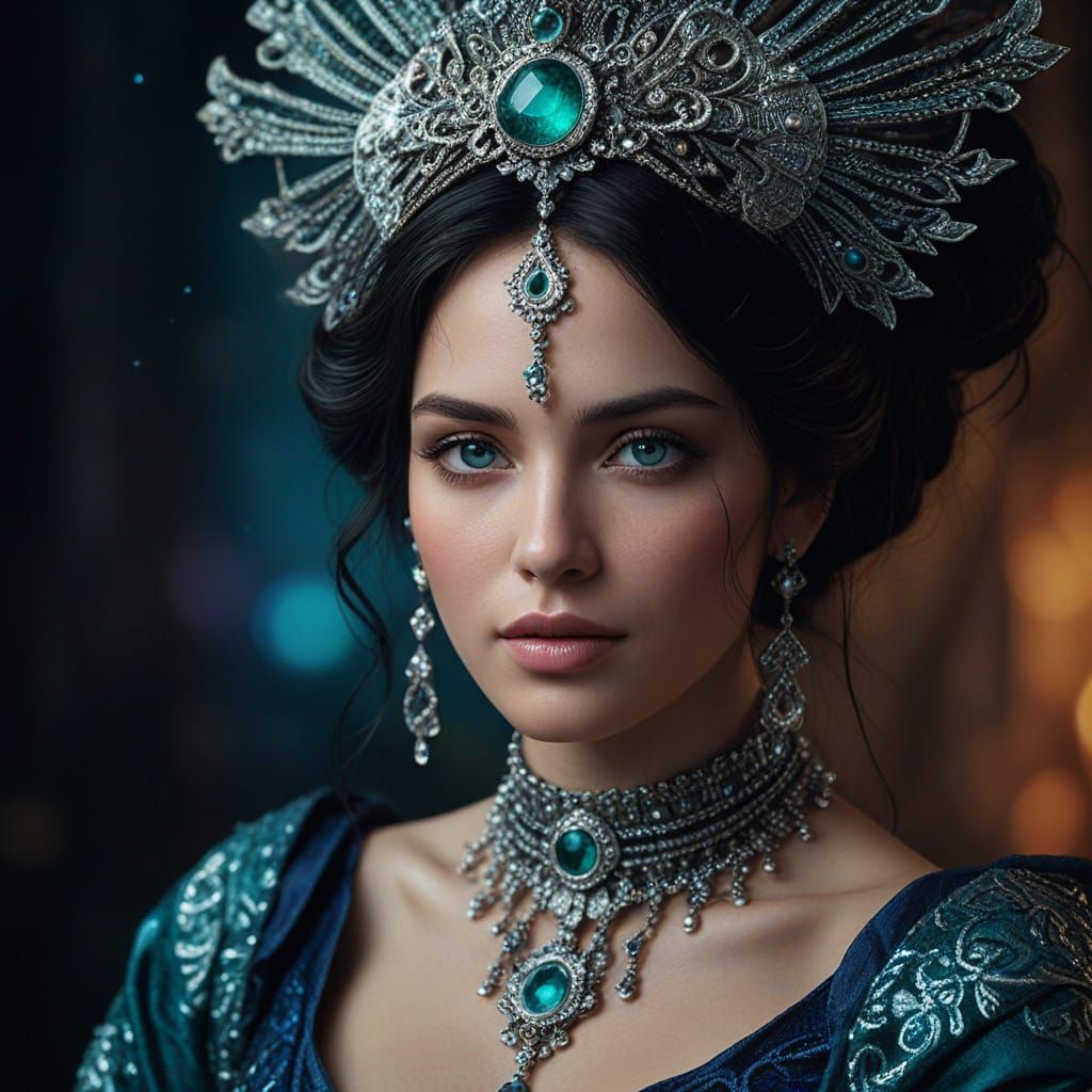 Ethereal Goddess in Cyberpunk Regalia