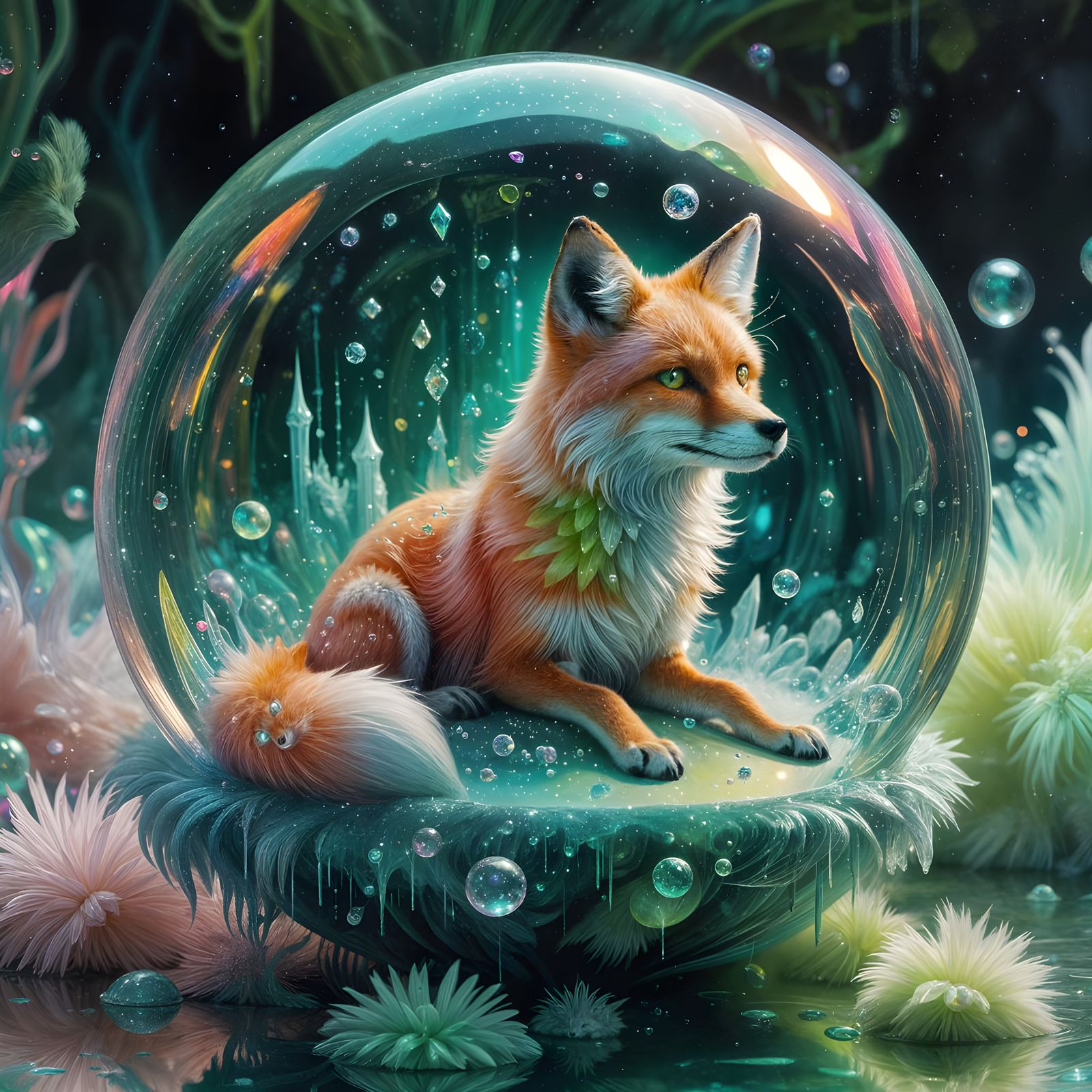 Crystal Fox in Bubble on Alien Planet