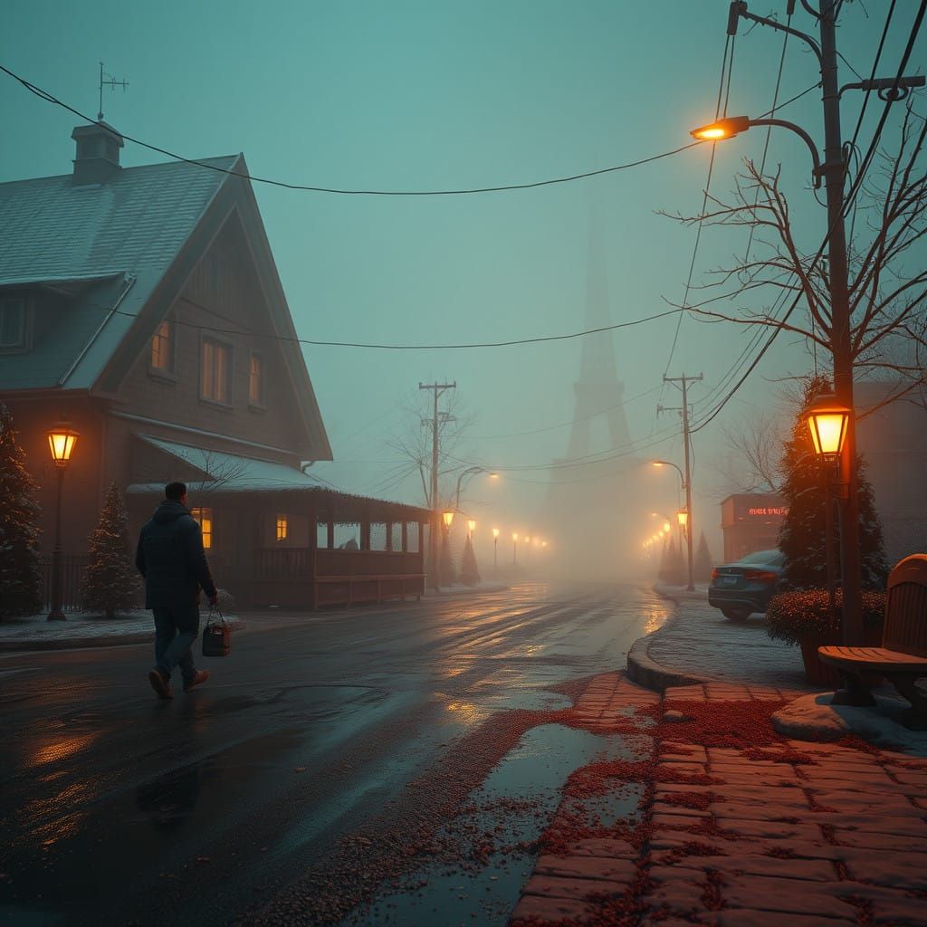 Cinematic Winter Scene in Neon Hues