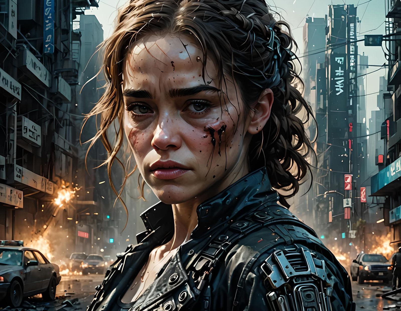 Sarah Connor Matte Painting, Hyperdetailed Fine Art