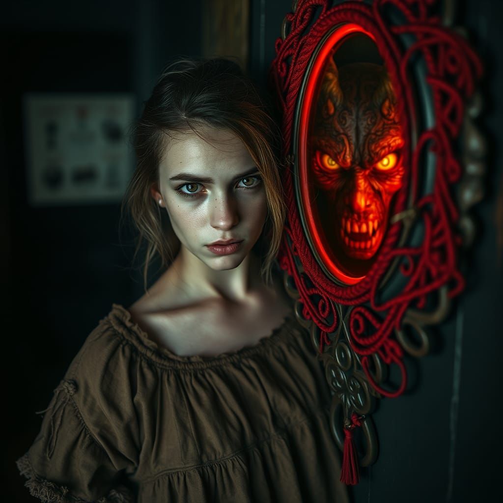 Woman and Demon in Cursed Mirror