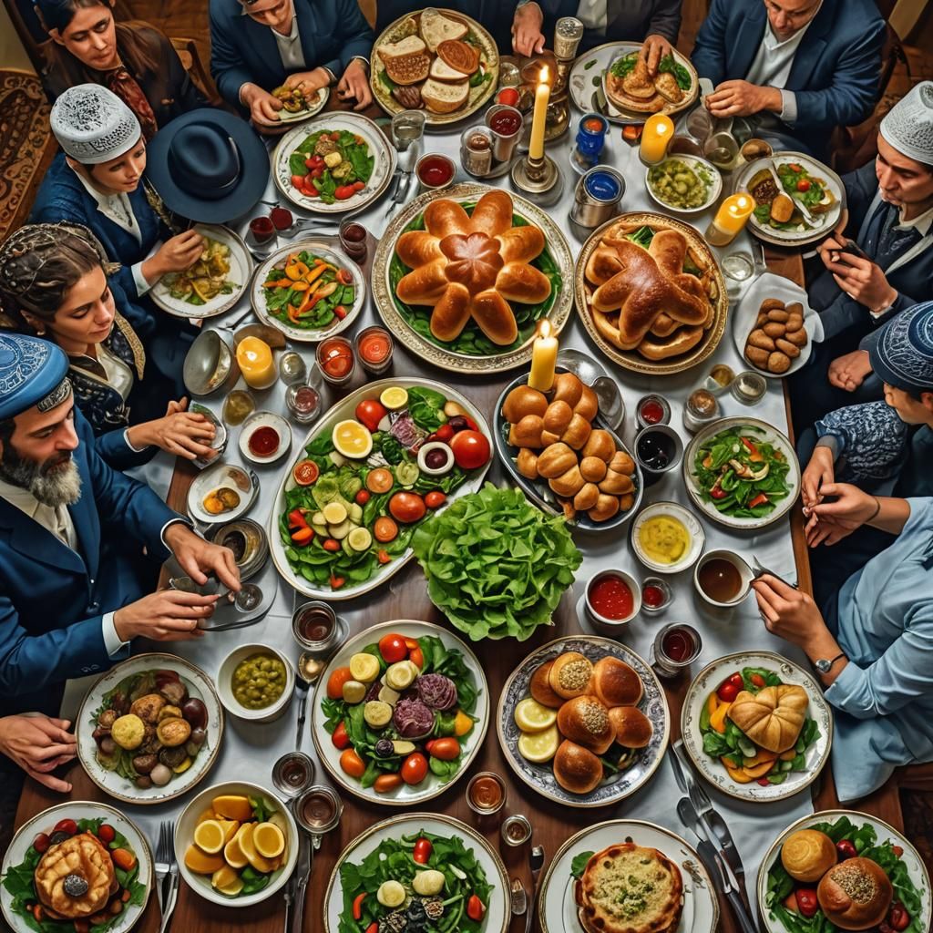 Festive Shabbat Table Scene in Hyperrealistic Detail