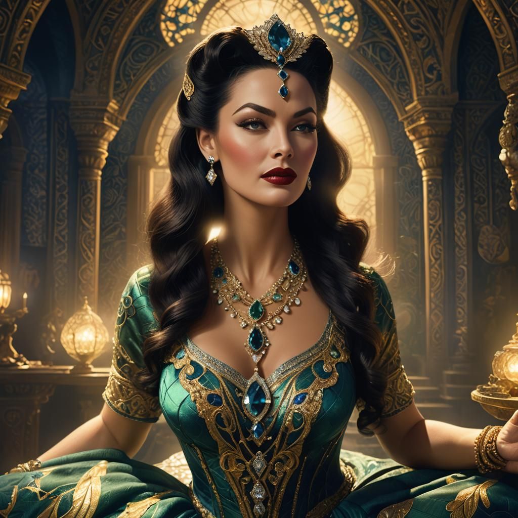 Woman with Hope Diamond: Hyperrealistic Matte Painting