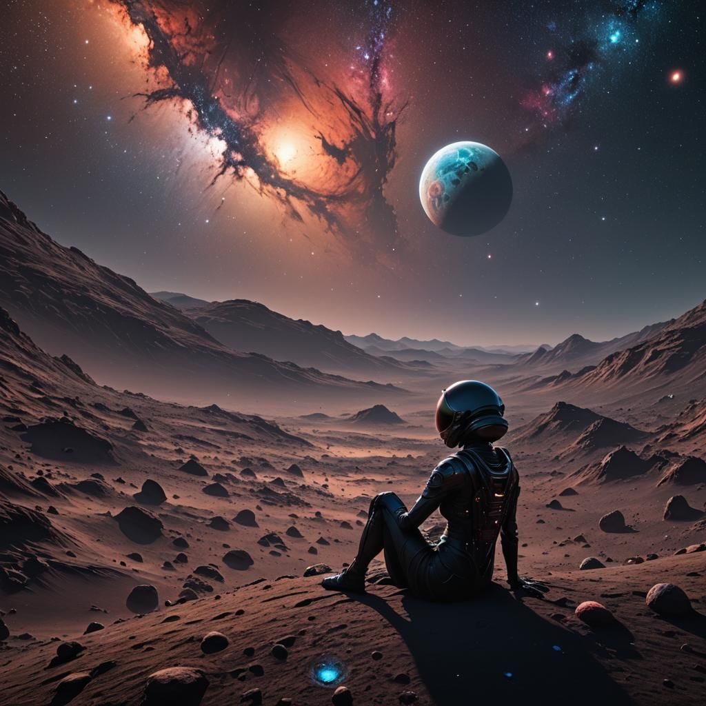 Solitary Alien Contemplates a Colorful Universe