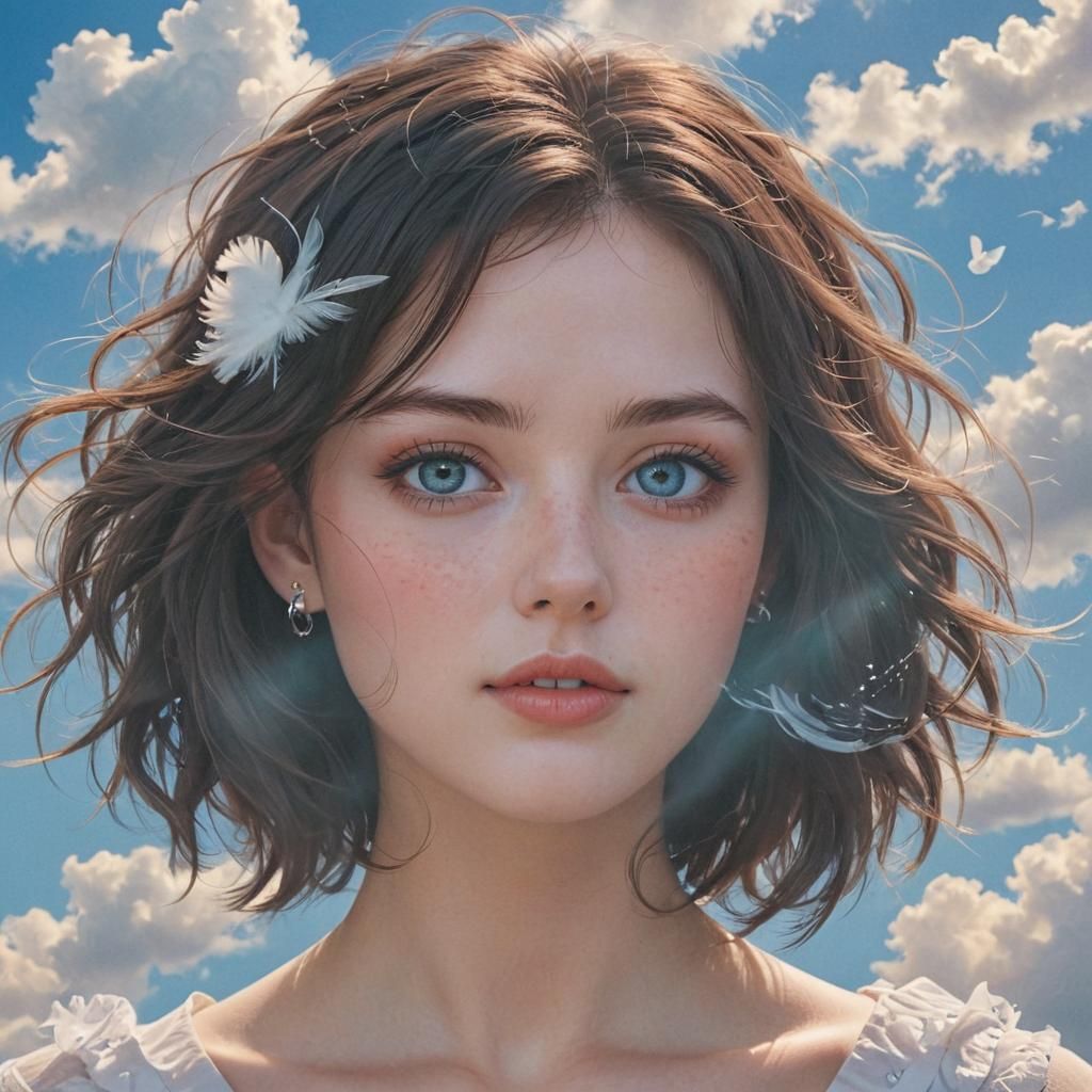 Anime Girl Portrait with Piercing Blue Eyes