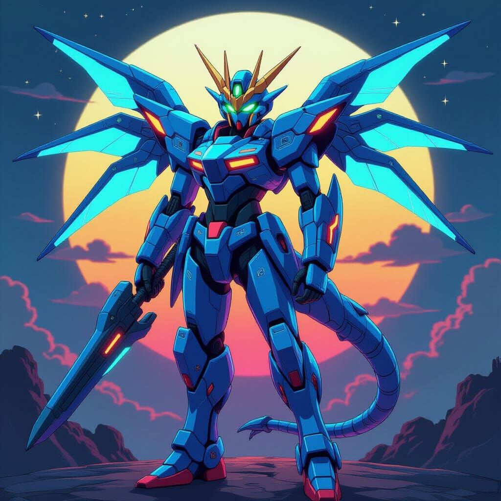 Heroic Mecha Dragon in Sleek Neon Blue Suit