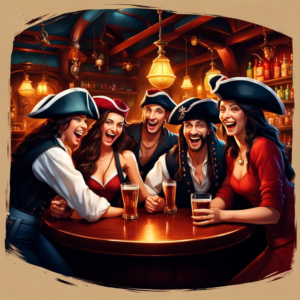 Friends Celebrate Quiz Win with Pirate Hats