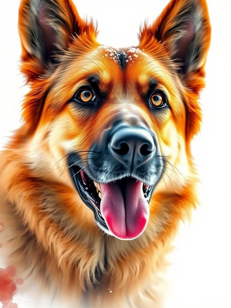 Warm Winter Portrait of a German Shepherd in Watercolor