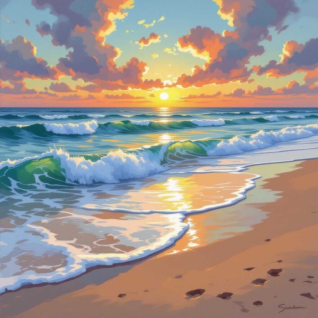 Serene Ocean Waves Lapping at Sandy Shore