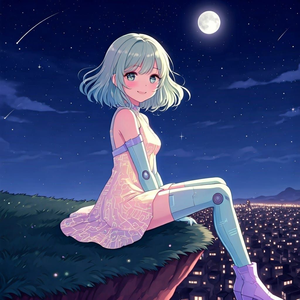 Cybernetic Magical Girl in Anime Style