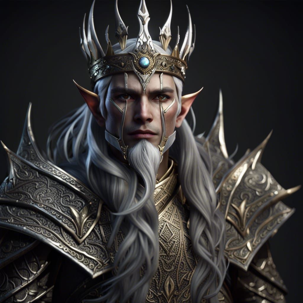 The king moon elf with crown, full body shot, full details highest face detail and highest quality, ultra highest sharpe...