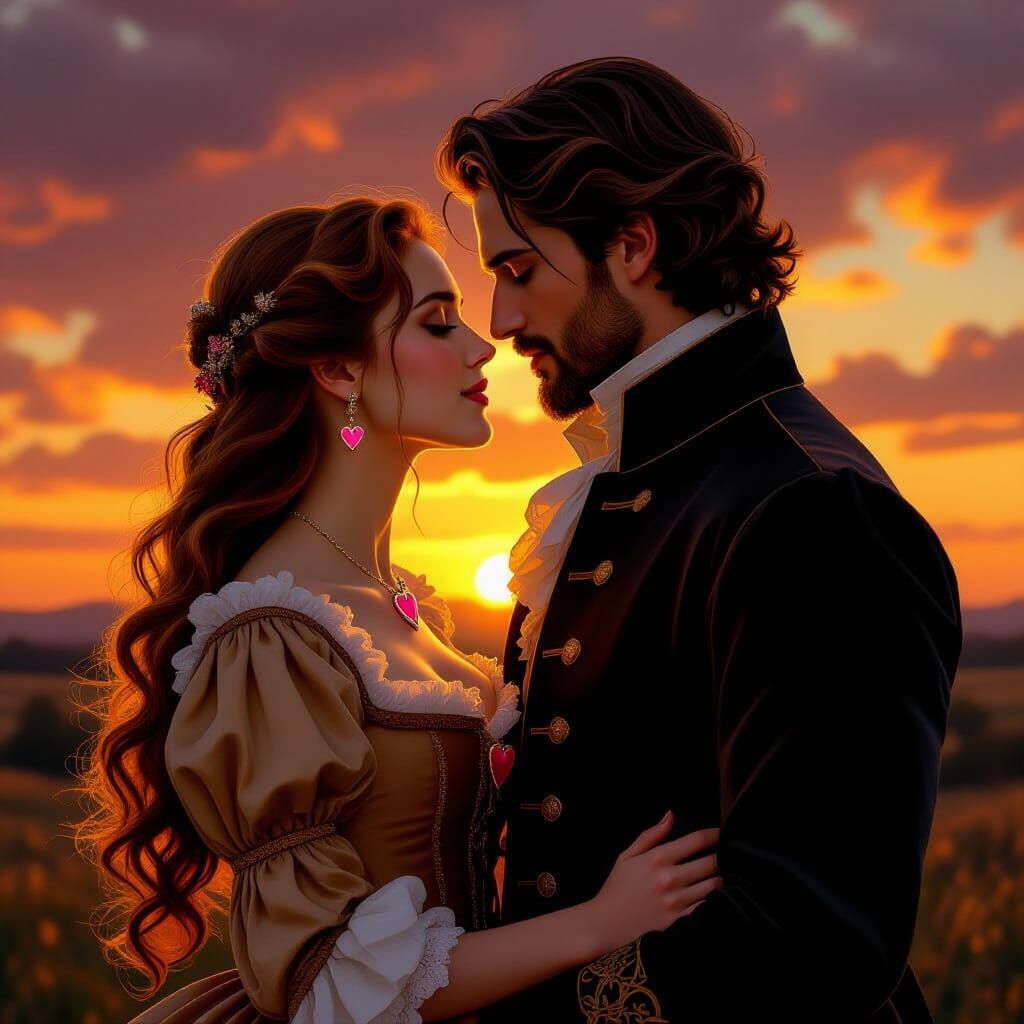 Romantic Kiss at Sunset in Baroque Style