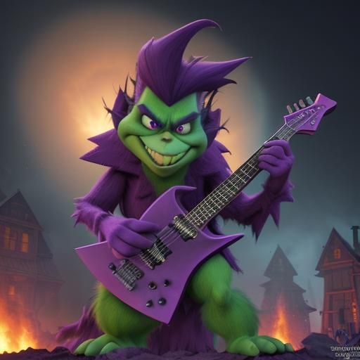 Grinch Plays Heavy Metal Guitar in Burning Whoville