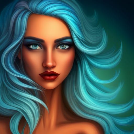 Gypsy Girl with Blue Hair, Abstract 3D Art