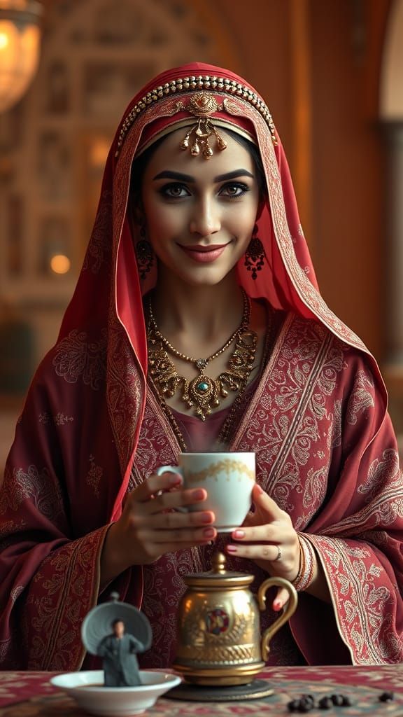 Elegant Arab Woman Serving Coffee