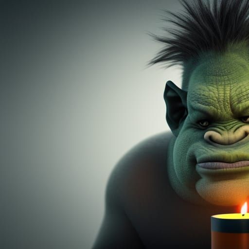 Hyperrealistic Ogre Walks Down a Dark Street