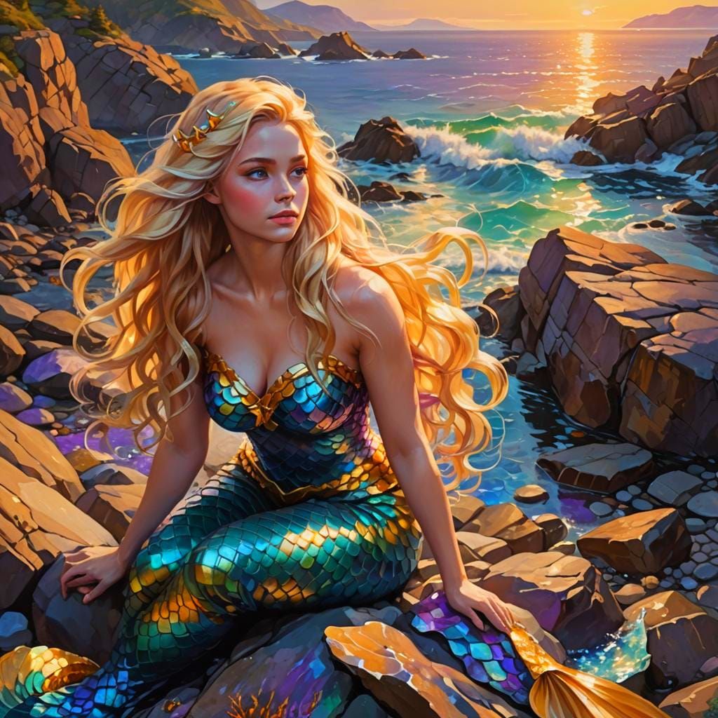 Blonde Mermaid on Land: Fantasy Concept Art